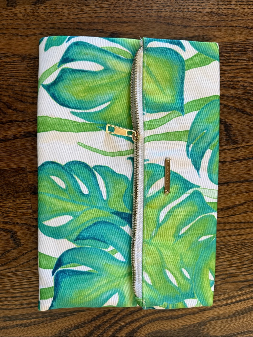 Pura Vida Green Tropical Leaf Zippered Canvas Pouch